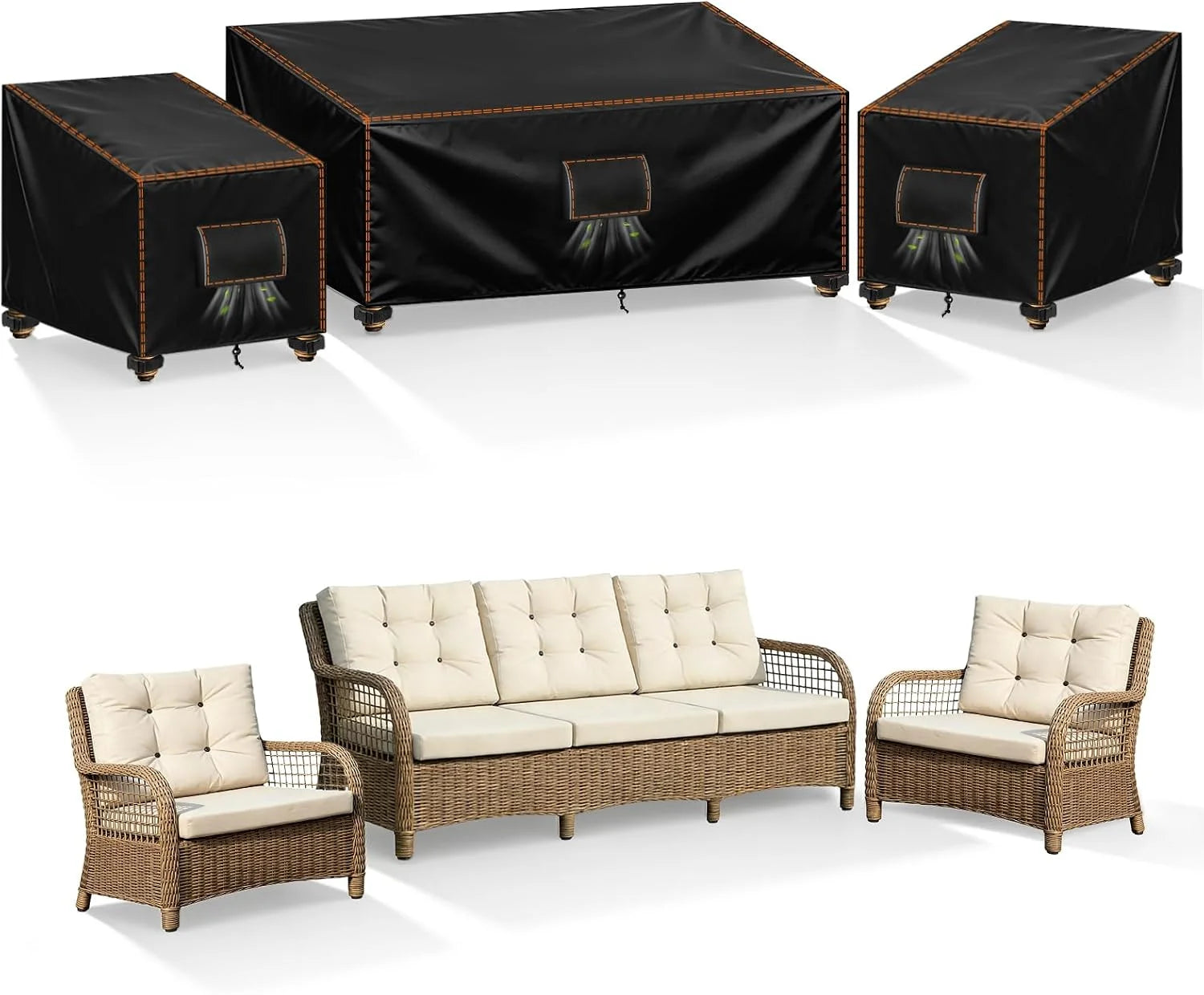 Special SUNICO Patio Furniture Covers Sets 3 PCS Waterproof Outdoor,X-Large,Black - Image 2
