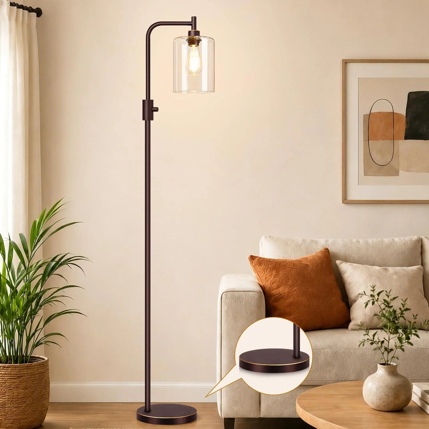 Special Dimmable Floor Lamp for Living Room with Clear Glass Lampshade, Bulb Included, 900LM, Arc Standing Tall Lamp for Bedroom - Image 7