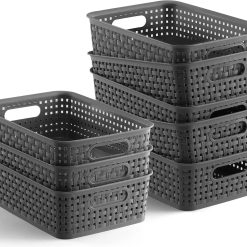 Special Plastic Storage Baskets, 8 Pack, Gray