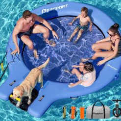Alternative view of Special Inflatable Water Hammock Floating Dock with Boat Ramp, Round Floating Ring Inflatable Raft with Cup Holders