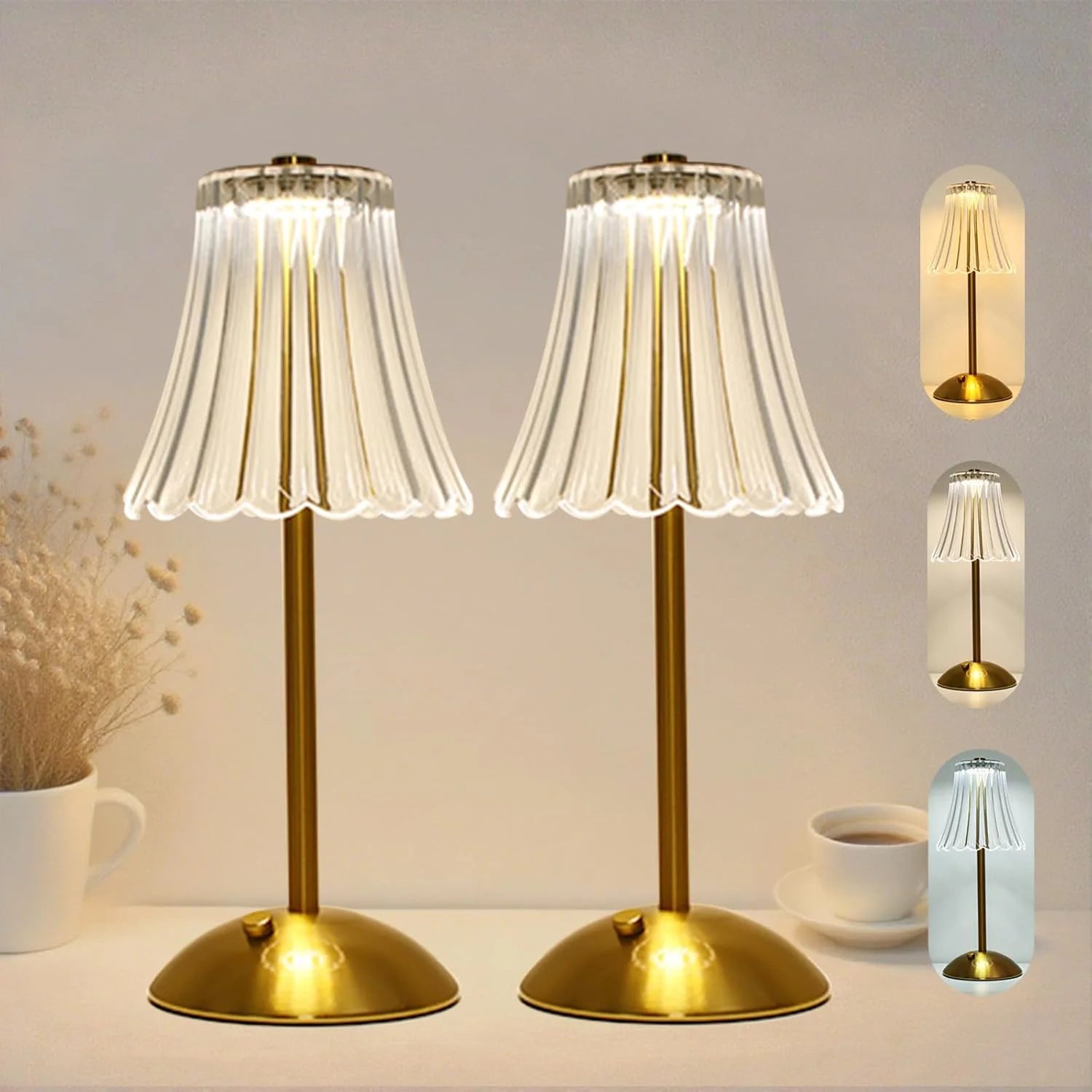 Special 2 Pcs Cordless Rechargeable Table Lamp, Dimmable, 3-Color Temperature - Image 2