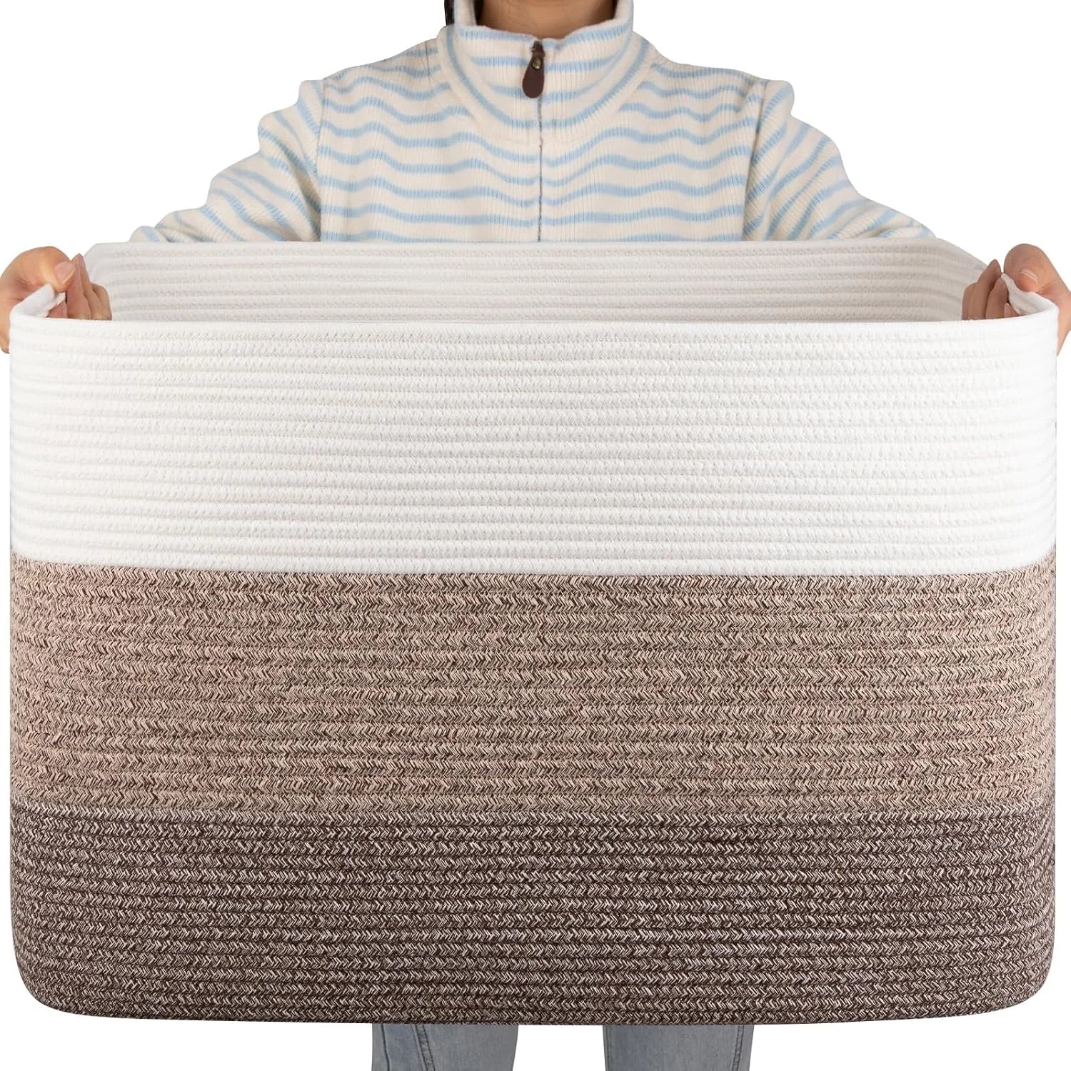 Special Blanket Basket, 25”x16”x16”(108L) Rectangle Woven Storage Baskets, Cotton Rope Basket For Living Room - Image 4