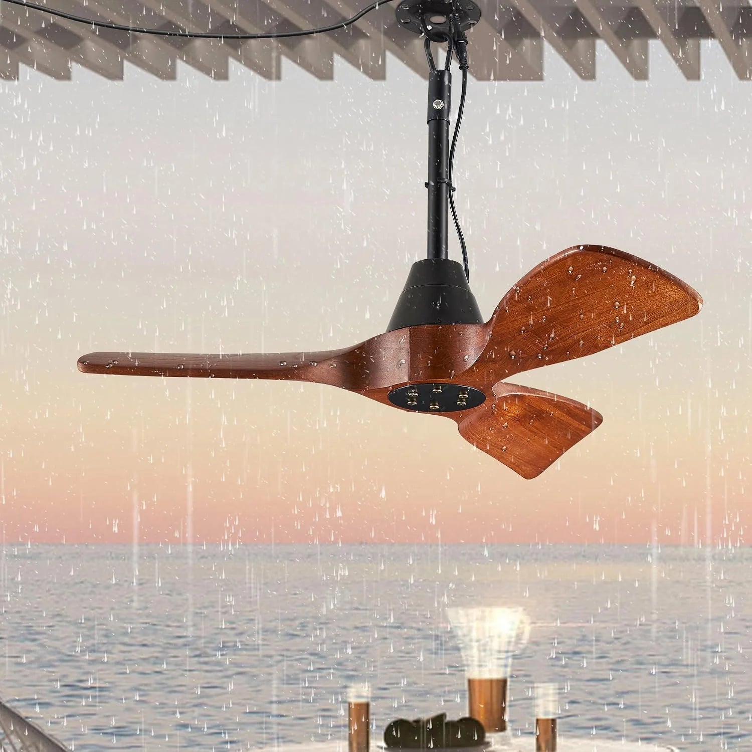 Special 3 Blades Wood Outdoor Ceiling Fan with Light for Patios, Farmhouse Rustic Ceiling Fans with Lights - Image 6