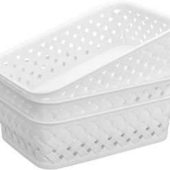 Alternative view of Special 3 Pack Plastic Storage Baskets, Large, Grey, Durable Woven Plastic with Built-In Handles