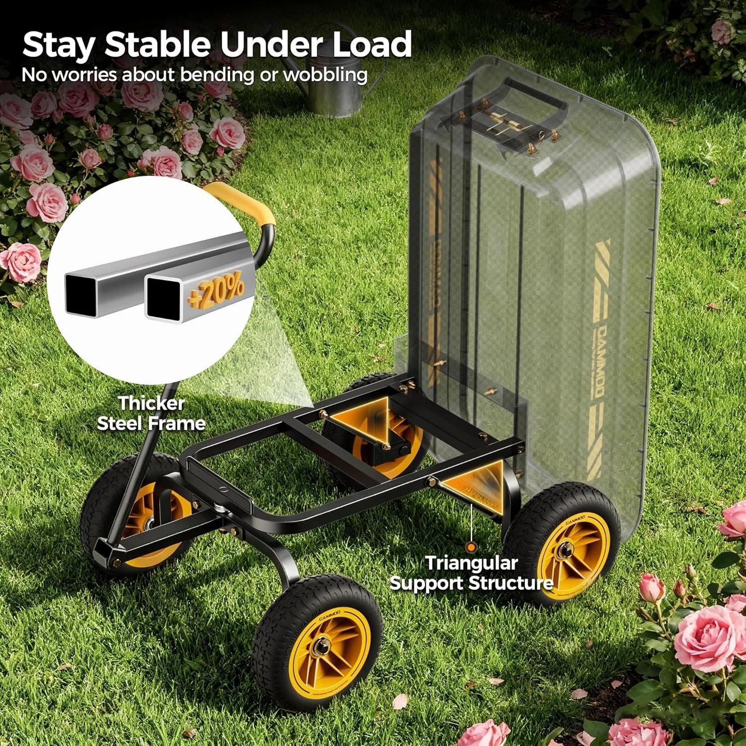 Special 10-in NO-FLAT TIRES 600lb Heavy-Duty Garden Dump Cart 4 Cu.Ft. Utility Wagon with Quick-Release Dumping & Prime - Image 5