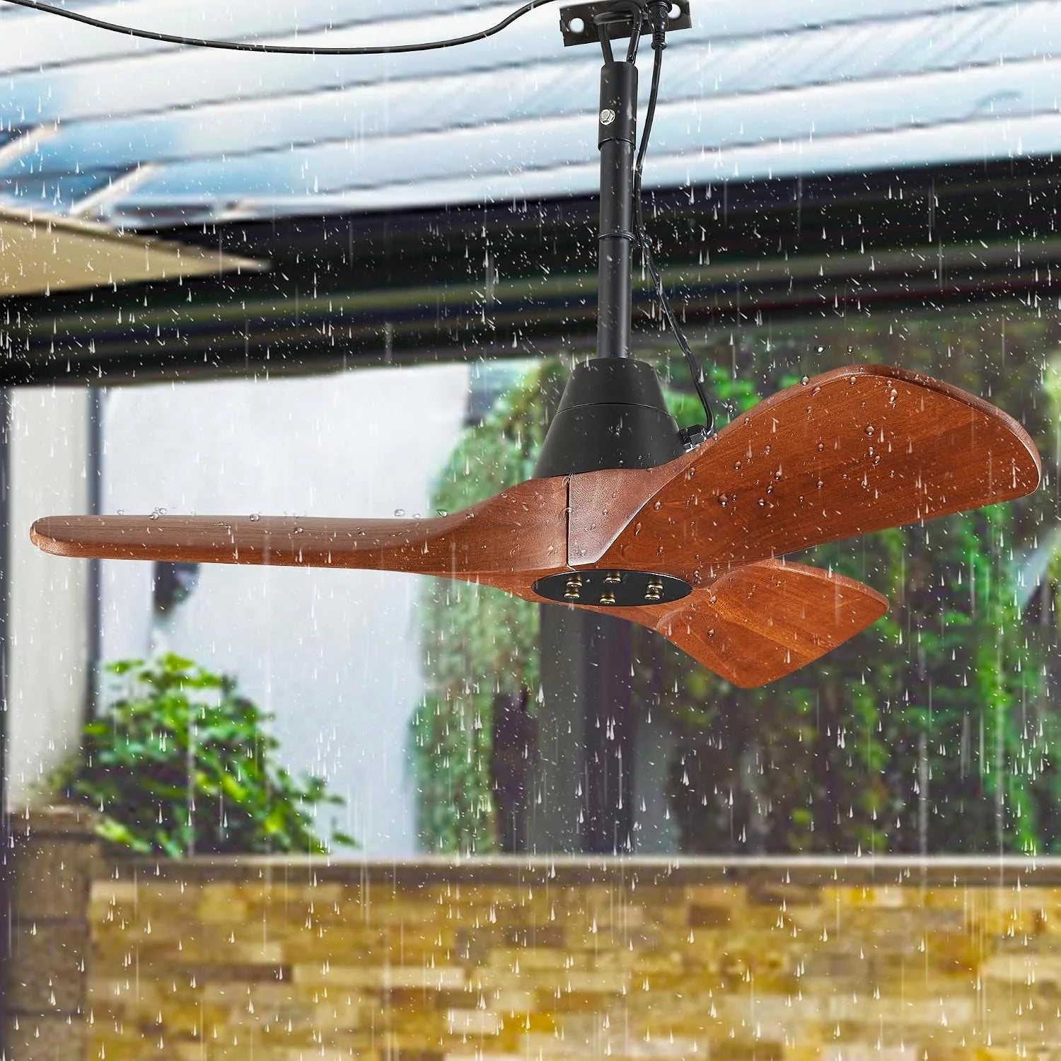 Special 3 Blades Wood Outdoor Ceiling Fan with Light for Patios, Farmhouse Rustic Ceiling Fans with Lights - Image 7