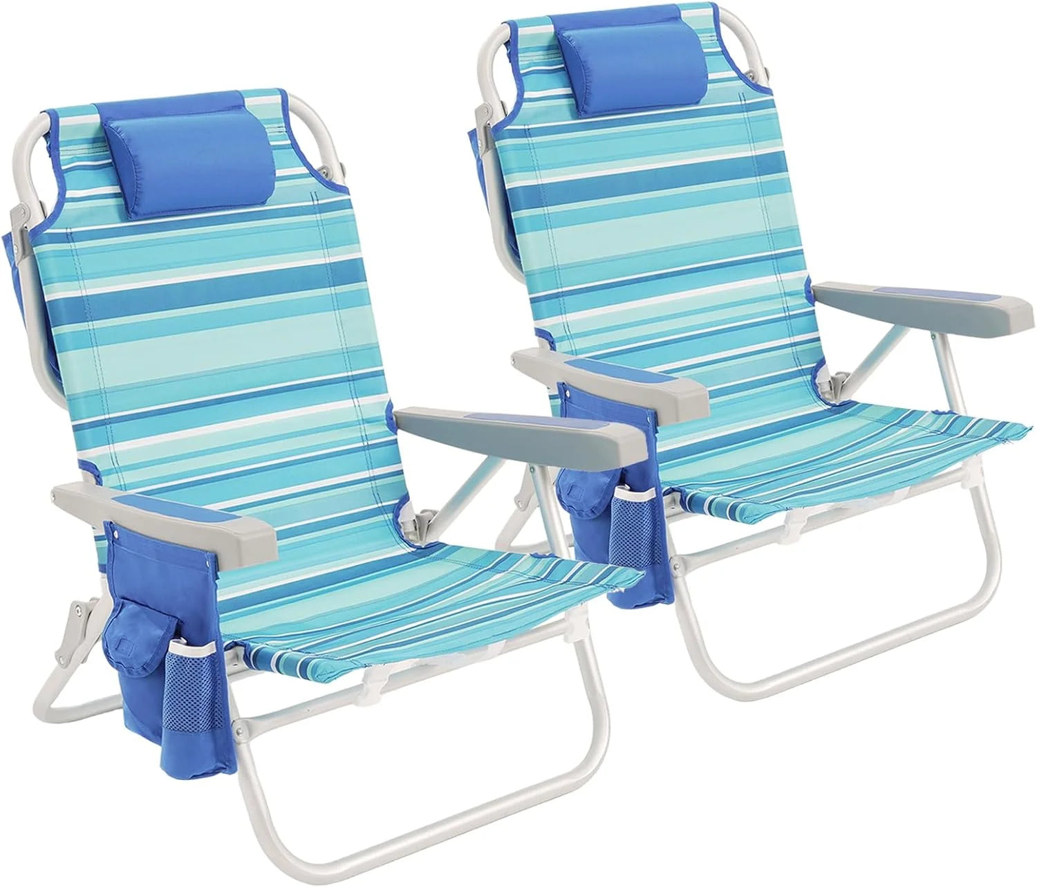 Special Low Beach Chair 2 Pack, 5-Position Lay Flat Reclining, Backpack Portable Folding Chairs with Cooler Bag & Cup - Image 13
