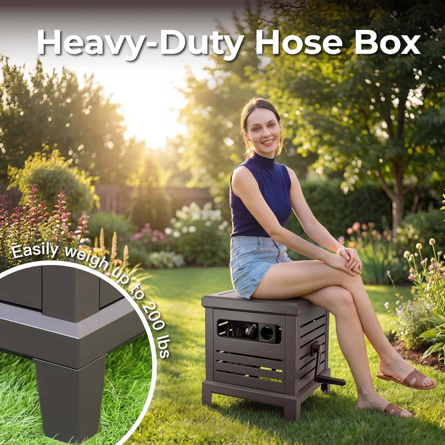 Special Hose Reel, Heavy Duty Metal Deck Box Hideaway Holds 125 ft x 5/8 Hose - Image 6