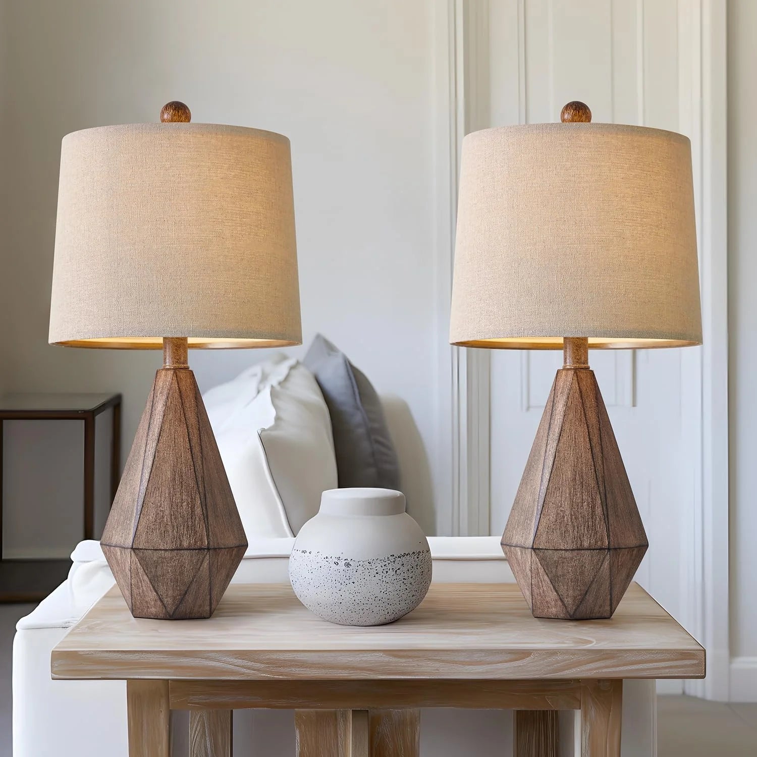 Special PoKat 20.25" Retro Farmhouse Table Lamp Set of 2, Living Room & Bedroom Rustic Linen Bedside Nightstand Lamps for Kids - Image 4