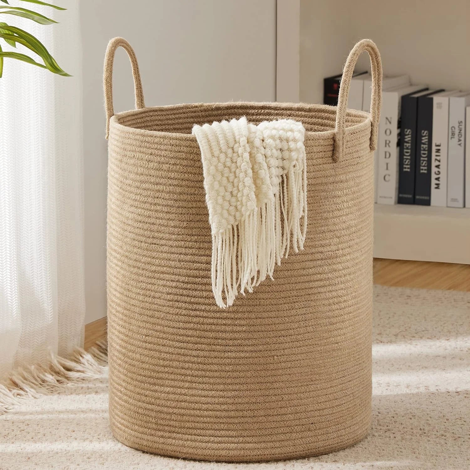 Special YOUDENOVA Jute Rope Laundry Hamper Basket, 58L Blanket Basket for Nursery, Large Woven Laundry Hamper with Sturdy - Image 9