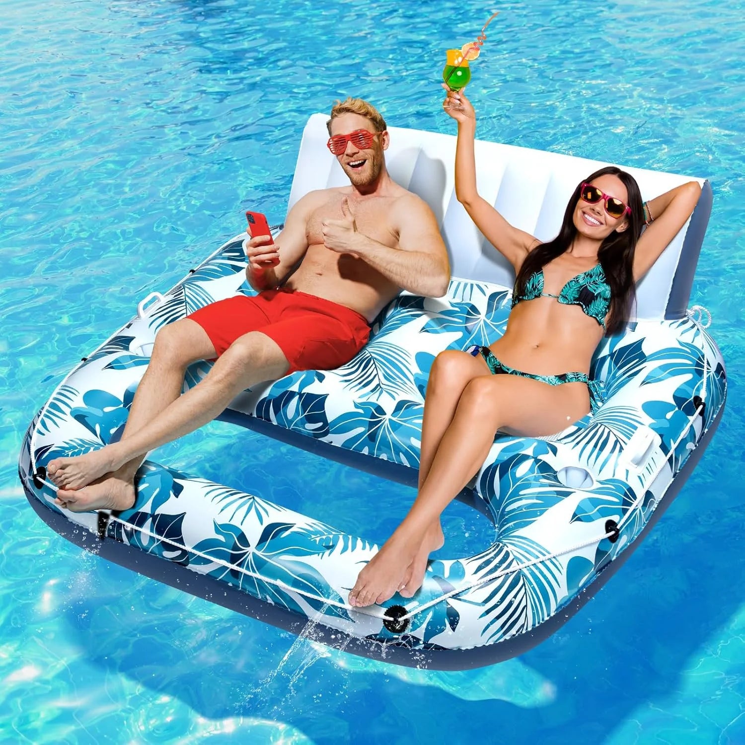 Special JCLEAL Pool Floats Adult 1-2-3 Person Inflatable Lounger, Extra Large Tanning Recliner Floaty Chair Raft with Backrest - Image 2