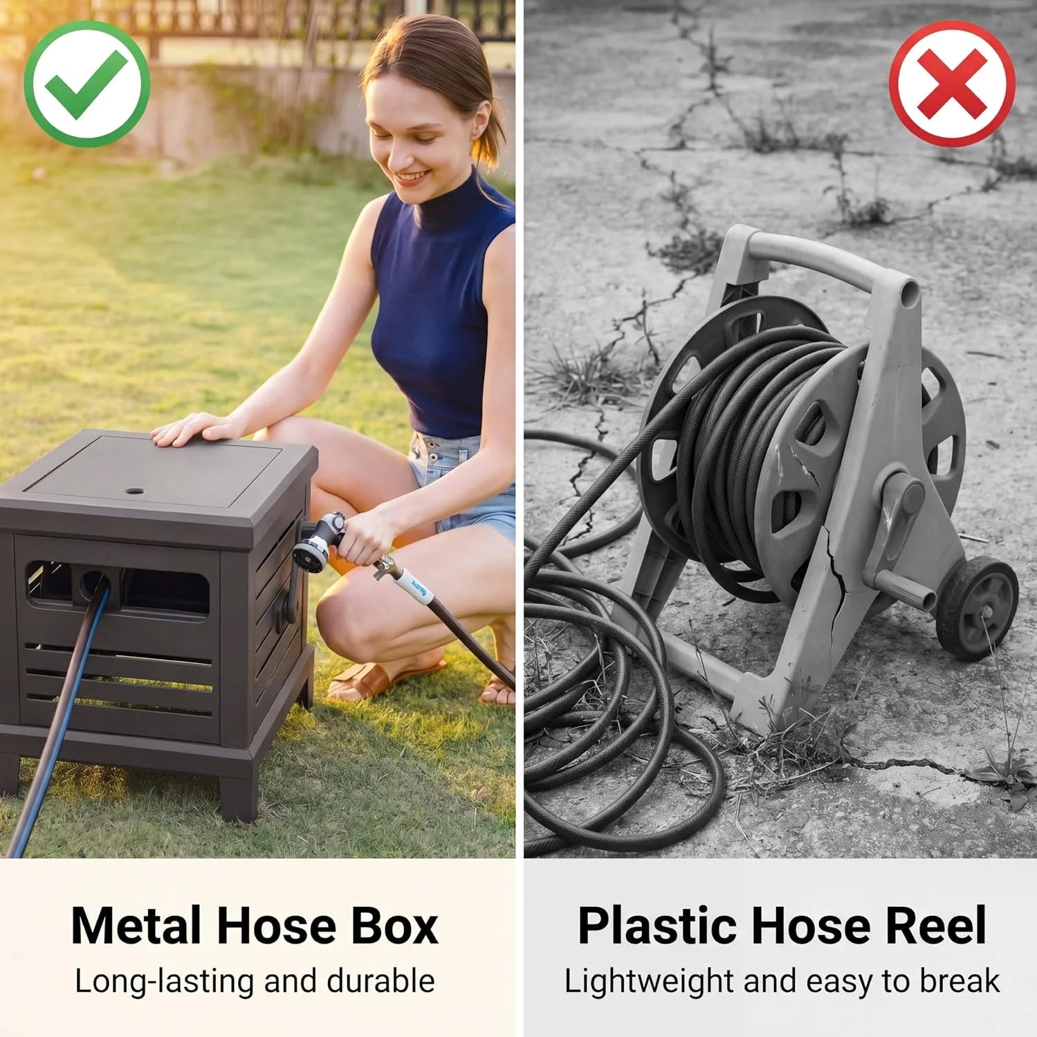 Special Hose Reel, Heavy Duty Metal Deck Box Hideaway Holds 125 ft x 5/8 Hose - Image 2