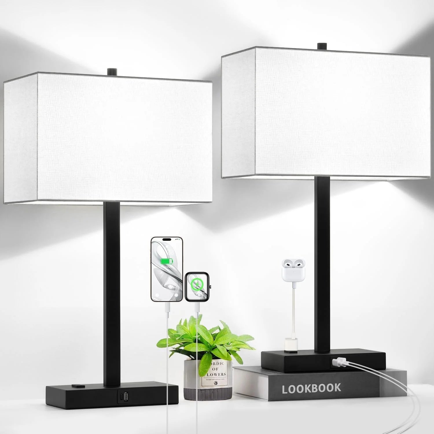 Special Touch Bedside lamps with 2 USB & AC Outlets, Dimmable, Bulb Included - Image 9