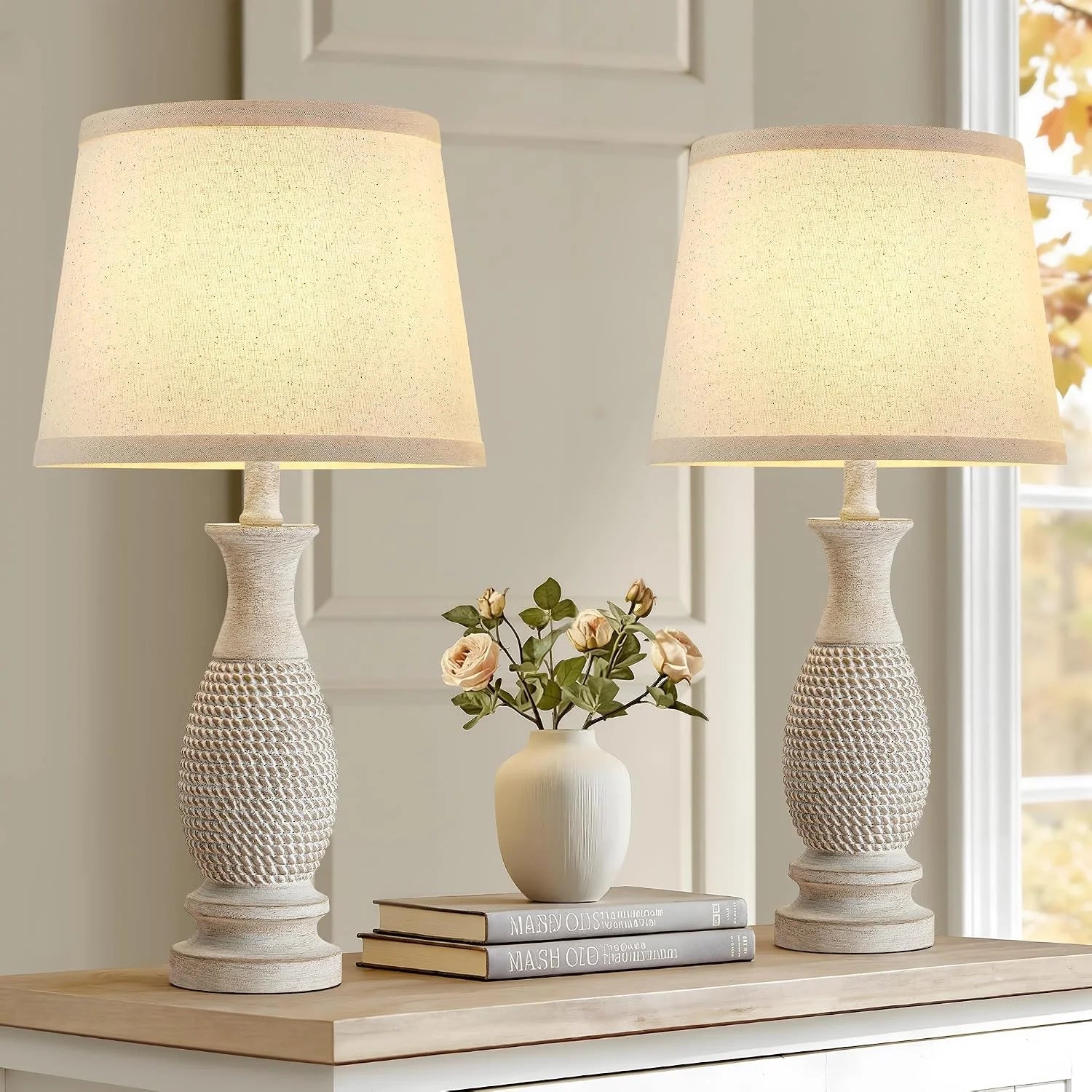Special EJIAXIN Table Lamps Set of 2-21.6 Resin Farmhouse Bedside Lamps for Bedroom Living Room, Rotary Switch - Image 2
