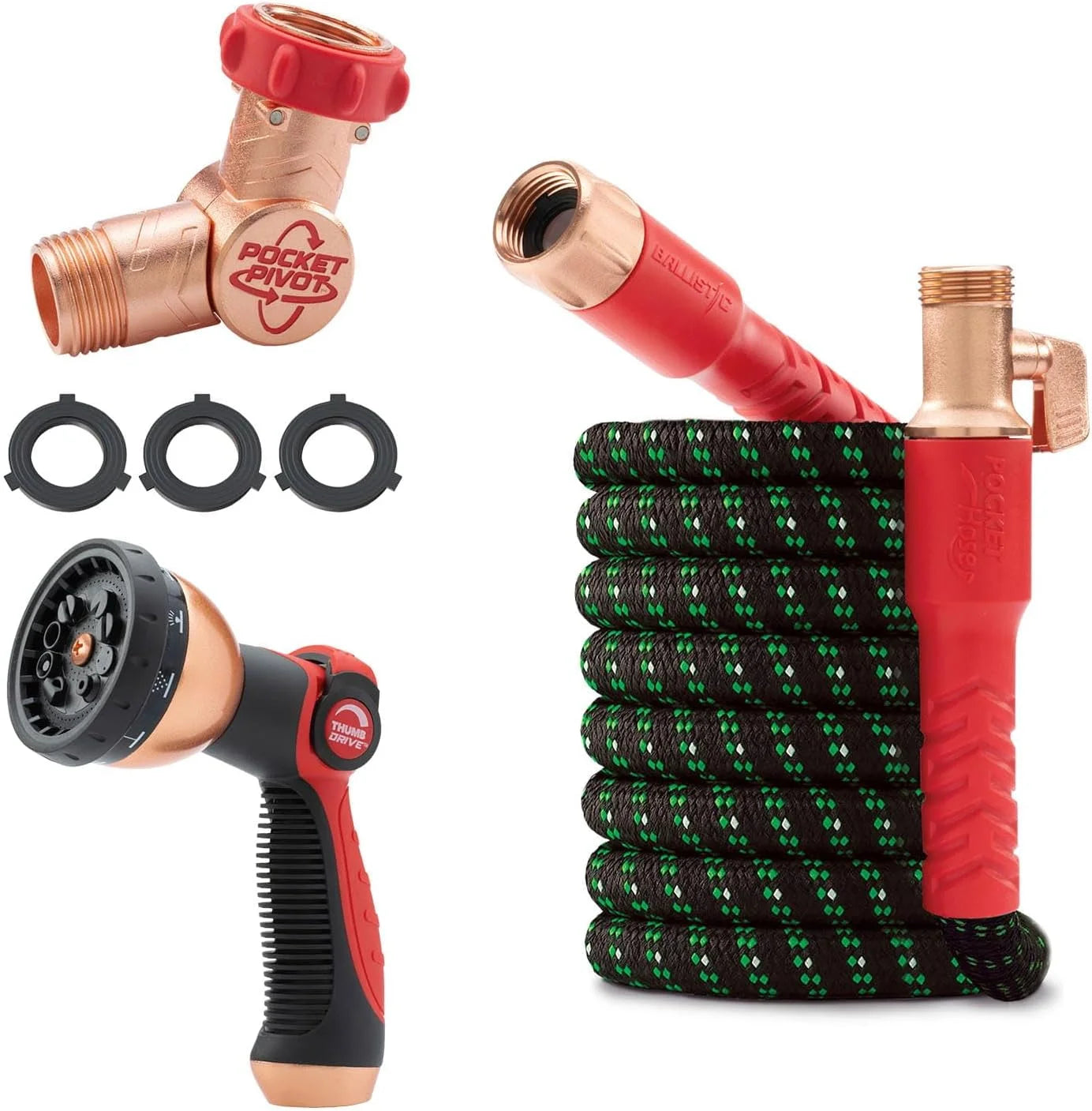 Special Pocket Hose Ballistic Double UV Edition 100 FT Expandable Garden Hose w/Pocket Pivot Swivel Connector
