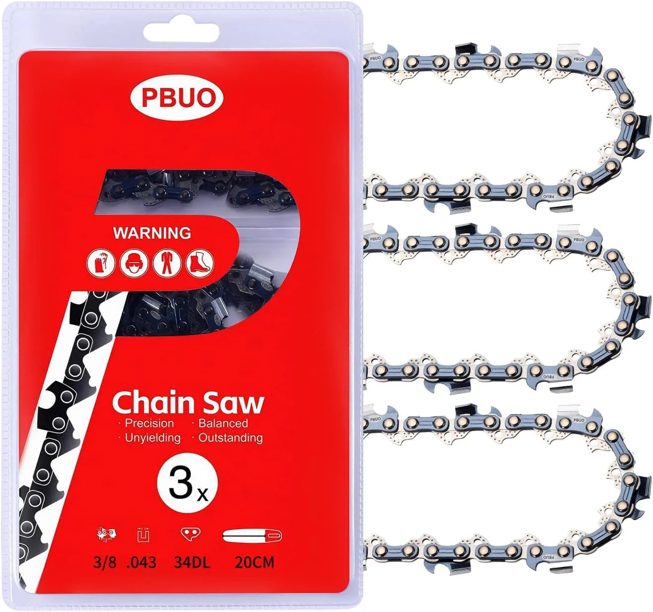 Special PBUO 16 Inch Chainsaw Chain Replacement, 3/8 LP Pitch .043 Gauge 55 Drive Links, Fits Stihl MS170, MS171, MS180c, Semi-Chisel Low-Kickback Design, 3 Pack - Image 2