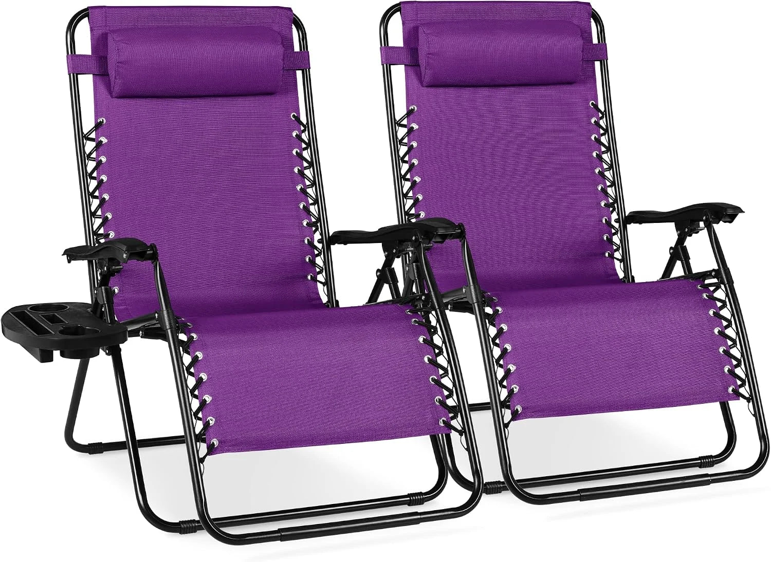 Special Choice Products Set of 2 Adjustable Steel Mesh Zero Gravity Lounge Chair Recliners w/Pillows and Cup Holder Trays - Image 27