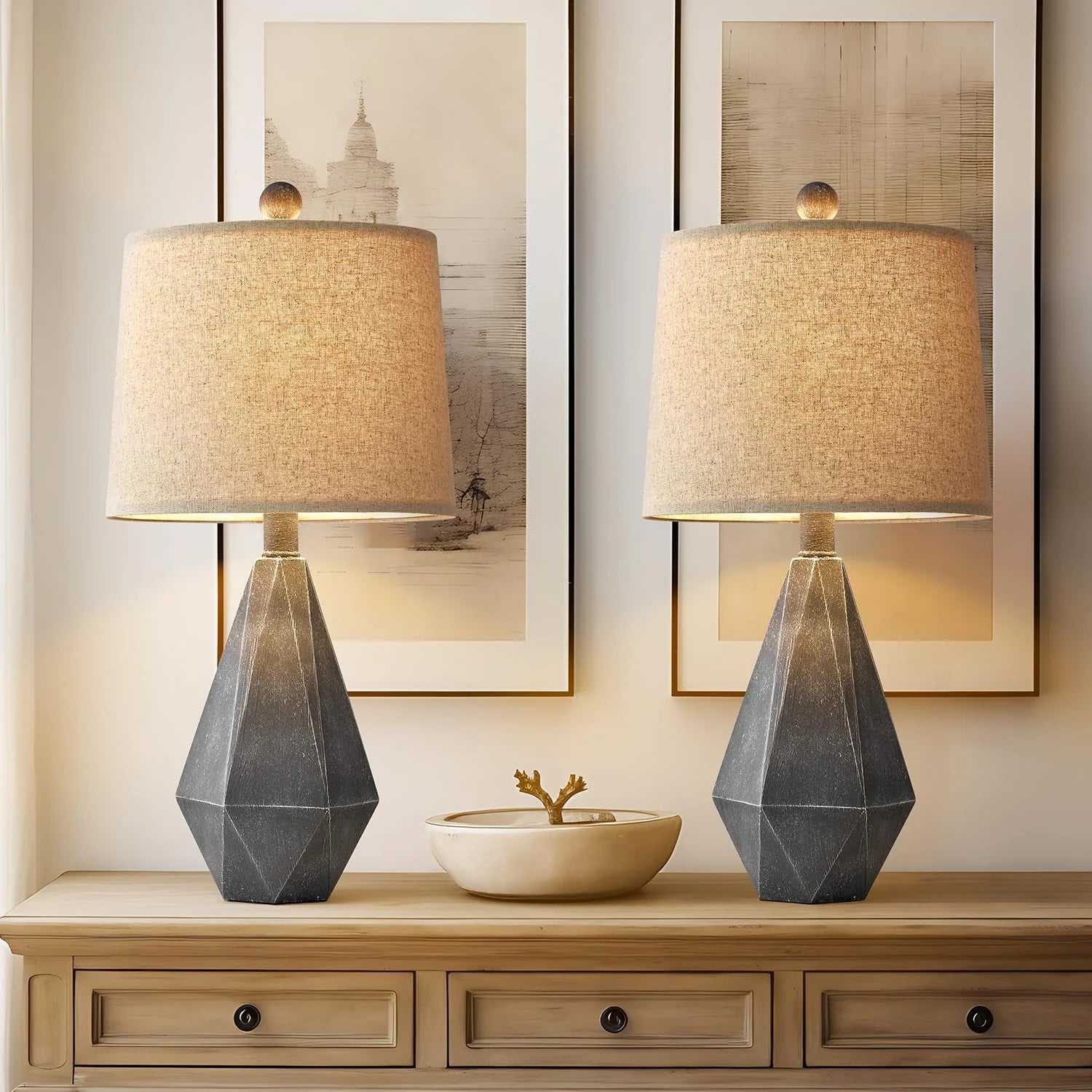 Special PoKat 20.25" Retro Farmhouse Table Lamp Set of 2, Living Room & Bedroom Rustic Linen Bedside Nightstand Lamps for Kids - Image 12