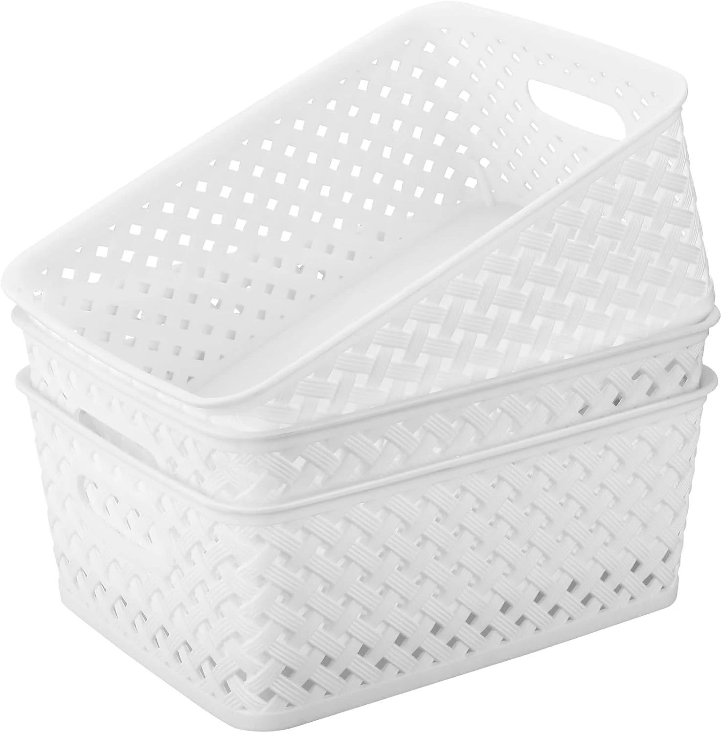 Special 3 Pack Plastic Storage Baskets, Medium, White, Durable Woven Plastic with Built-In Handles - Image 11