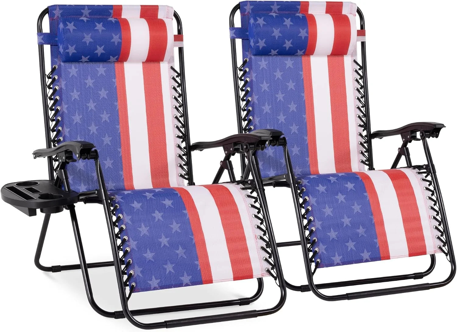 Special Choice Products Set of 2 Adjustable Steel Mesh Zero Gravity Lounge Chair Recliners w/Pillows and Cup Holder Trays - Image 4