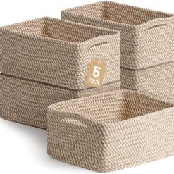 Alternative view of Special 5 Pack Small Woven Storage Baskets for Shelves, Gift Baskets Empty, 11.8×7.9×4.7, Decorative Cotton Rope Baskets