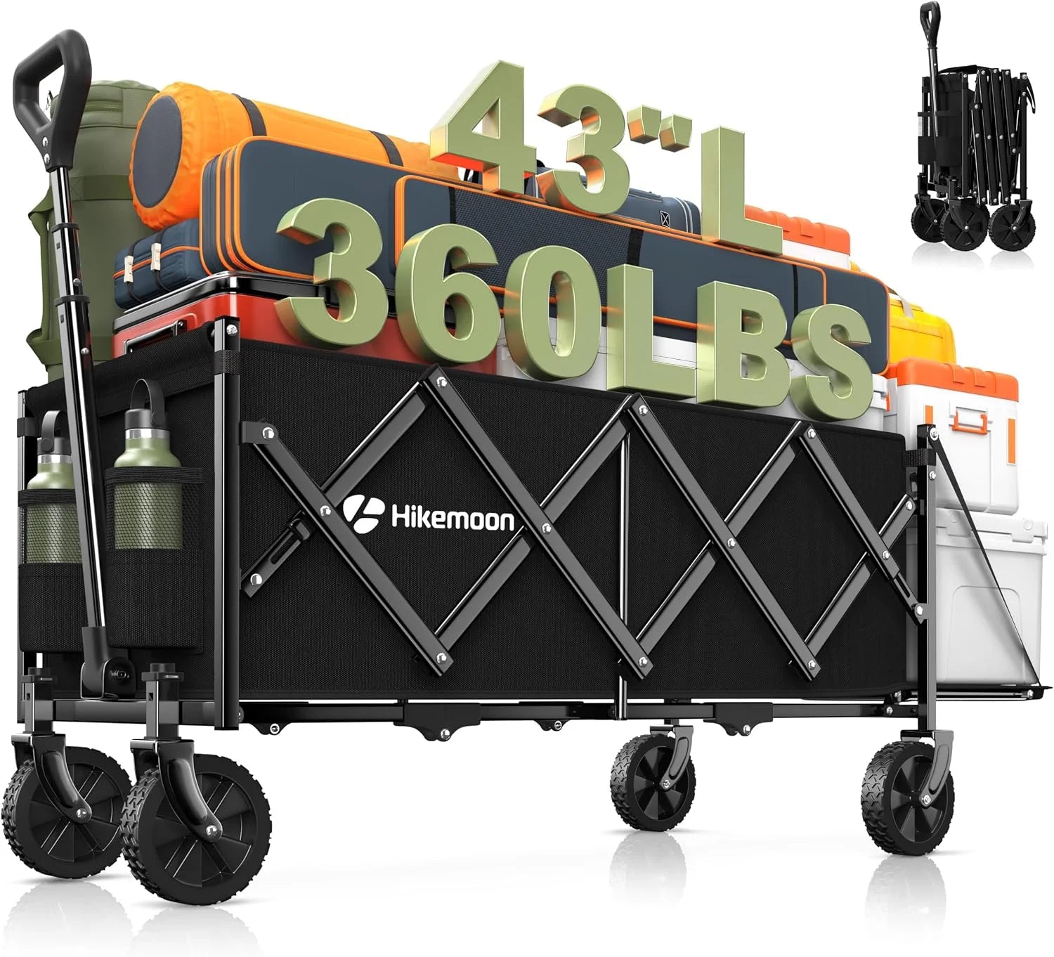 Special 43” Extra Long Folding Wagon with Extended Tailgate, Black - Image 2
