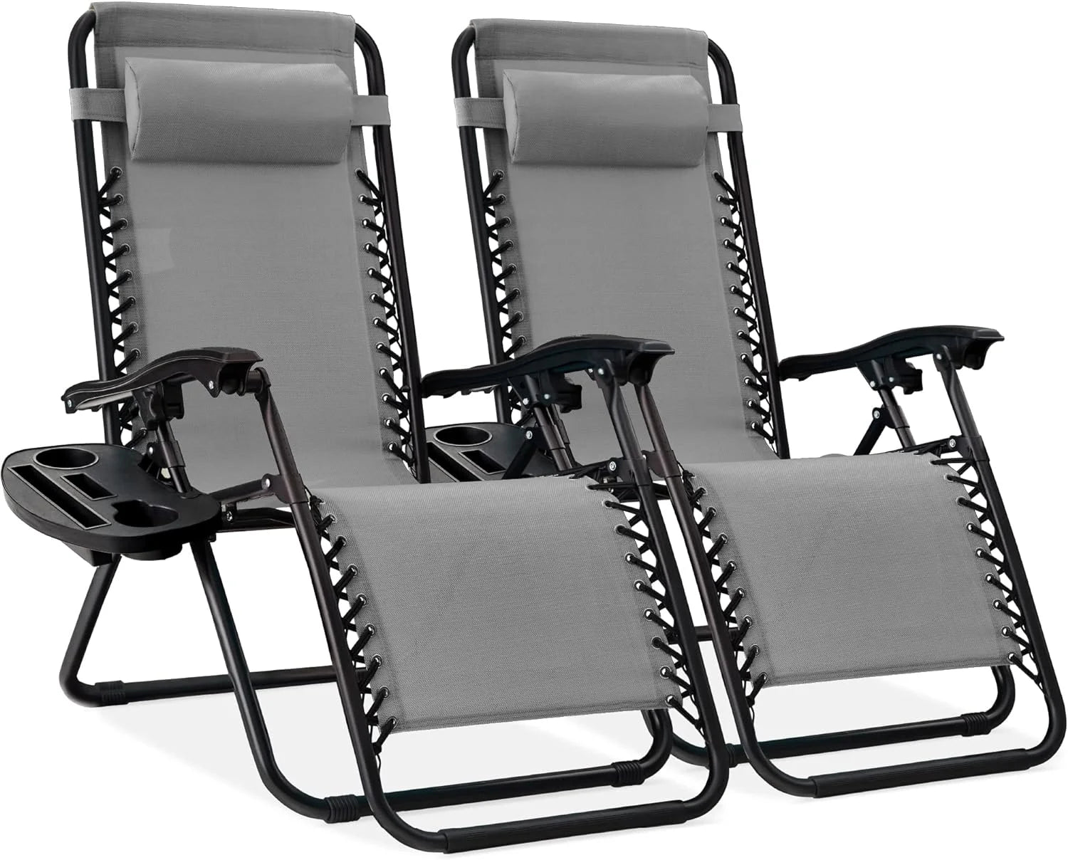 Special Choice Products Set of 2 Adjustable Steel Mesh Zero Gravity Lounge Chair Recliners w/Pillows and Cup Holder Trays - Image 40