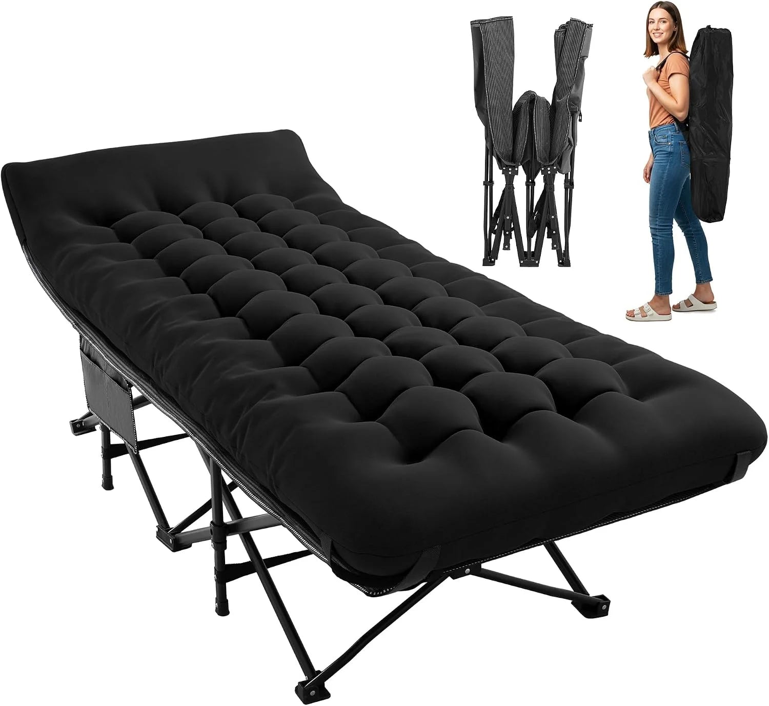 Special Camping Cot for Sleeping 28 Extra Wide, Heavy-Duty 1200D Oxford Foliding Cots for Adults Portable with Mattress