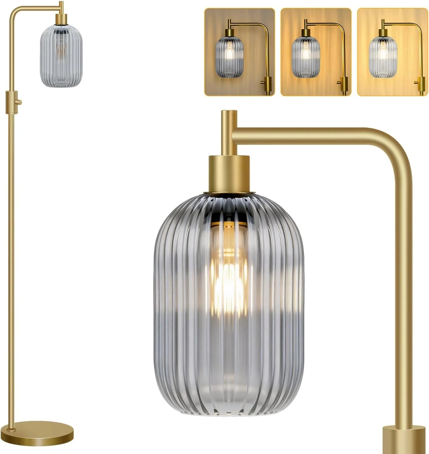 Special Dimmable Floor Lamp for Living Room with Clear Glass Lampshade, Bulb Included, 900LM, Arc Standing Tall Lamp for Bedroom - Image 12