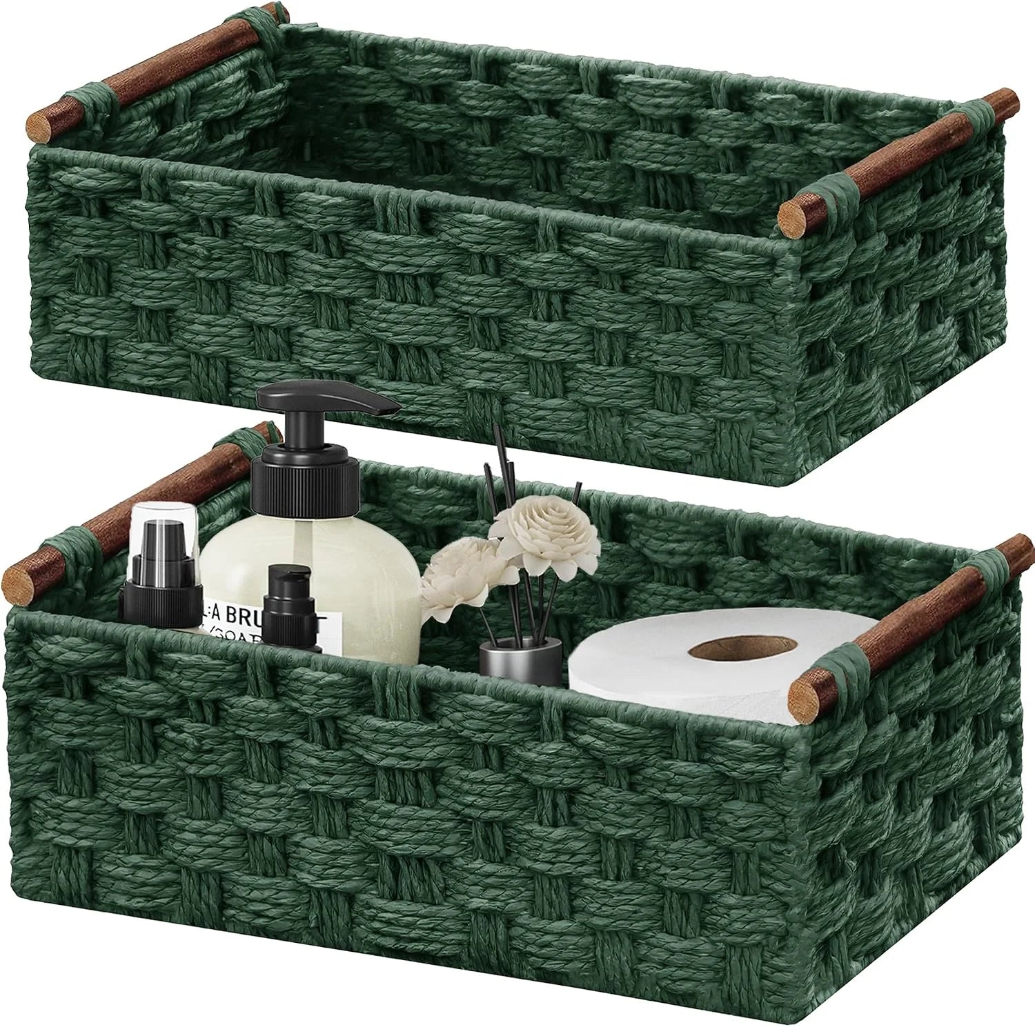 Special Storage Basket, Set of 2 Hand-Woven Paper Rope Wicker Basket for Organizing with Handle Decorative Storage - Image 4