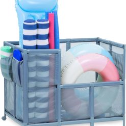 Alternative view of Special Coast Modern Pool Organizer for Floats and Toys – Extra Large Mesh Pool Storage Bin for Outdoors – Gray