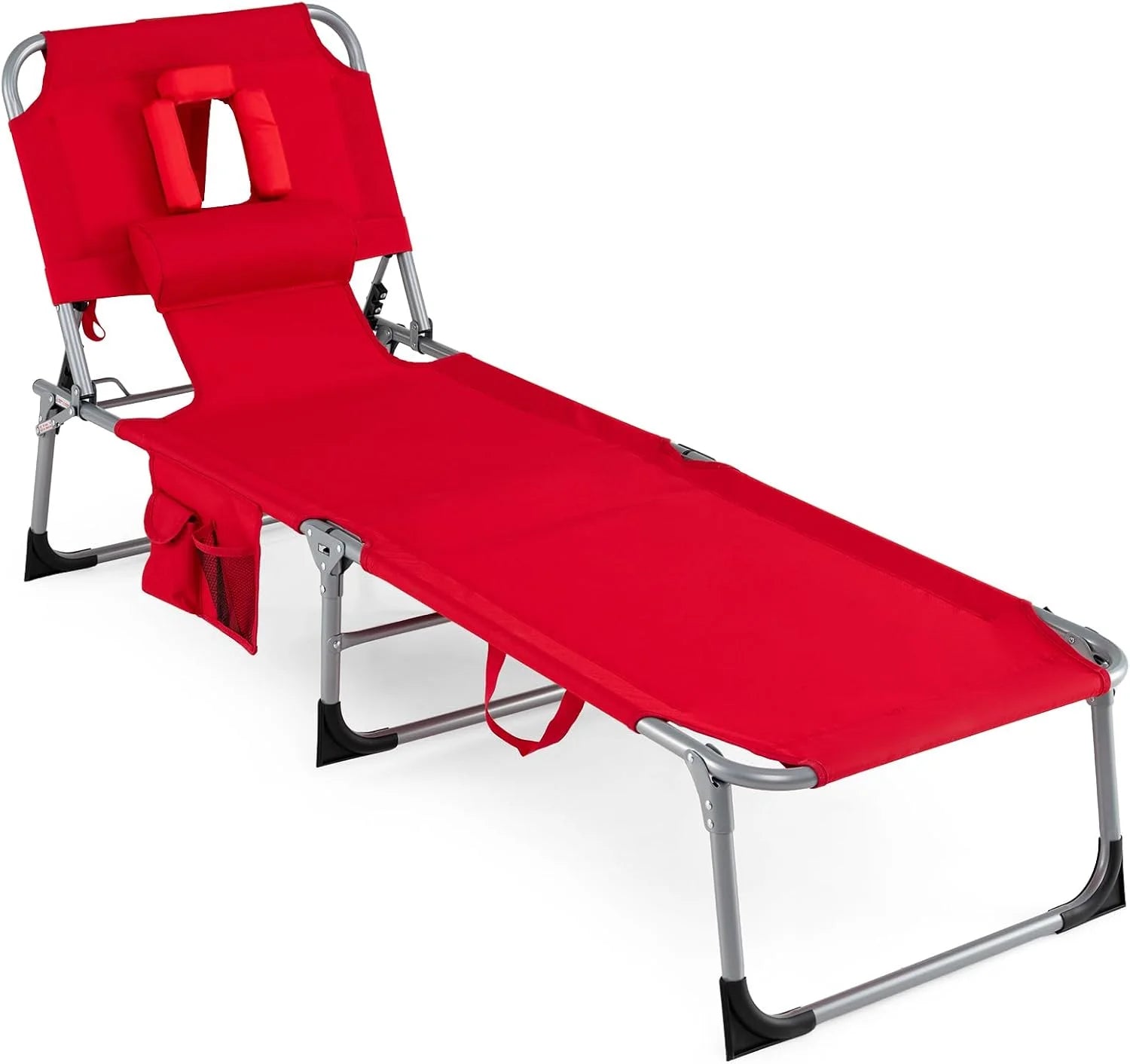 Special Tanning Chair with Face Hole, Folding Beach Lounge Chair with 4-Position Adjustable Backrest, Camping (1