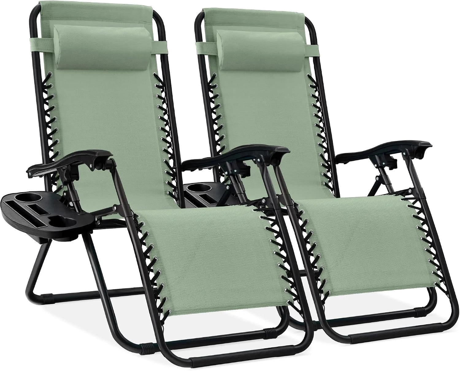 Special Choice Products Set of 2 Adjustable Steel Mesh Zero Gravity Lounge Chair Recliners w/Pillows and Cup Holder Trays - Image 52