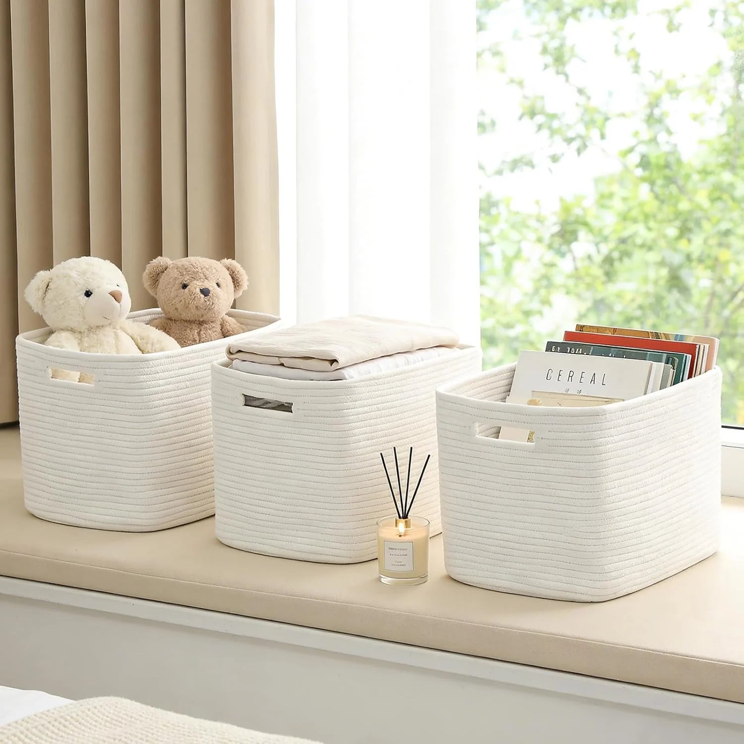 Special 3 Pack Woven Baskets,Storage Baskets for Shelves with Handles, 13.5×11×9.5,Closet Baskets,Gift Basket,Nursery - Image 3