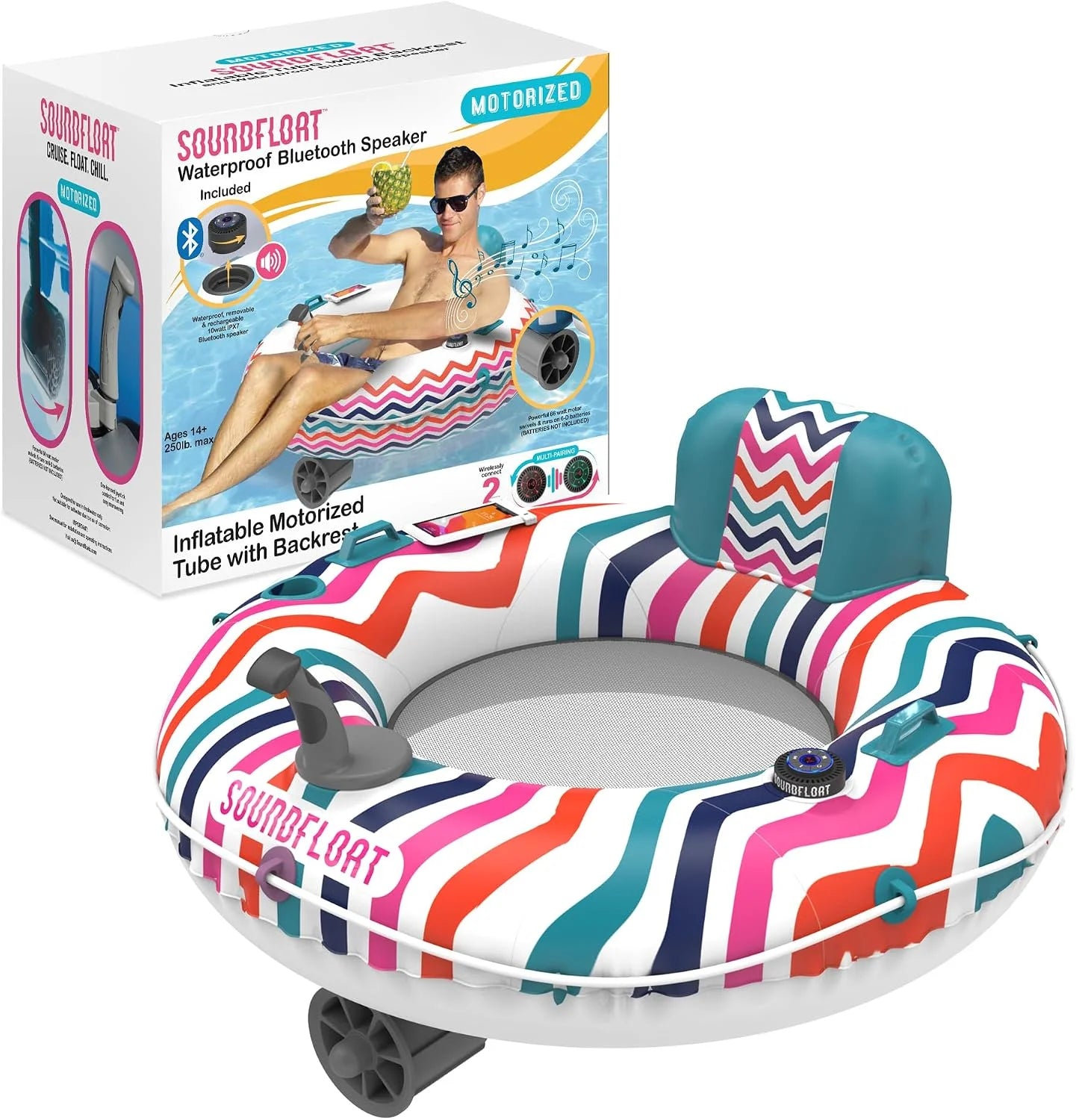 Special Living Motorized Inflatable Pool Float Lounger Tube, Bluetooth 5 IPX7 Waterproof Speaker, 66W Motor