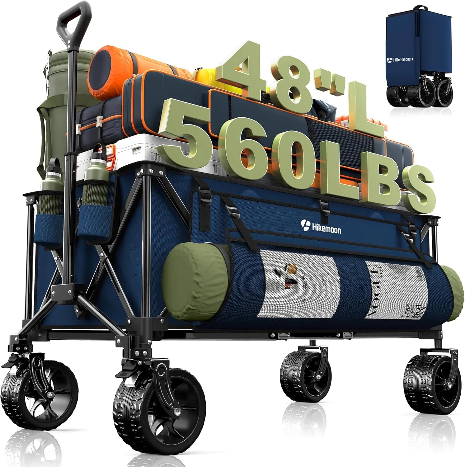 Special HIKEMOON 48" Extra Large Collapsible Wagon with Big Wheels, 300L Black - Image 8