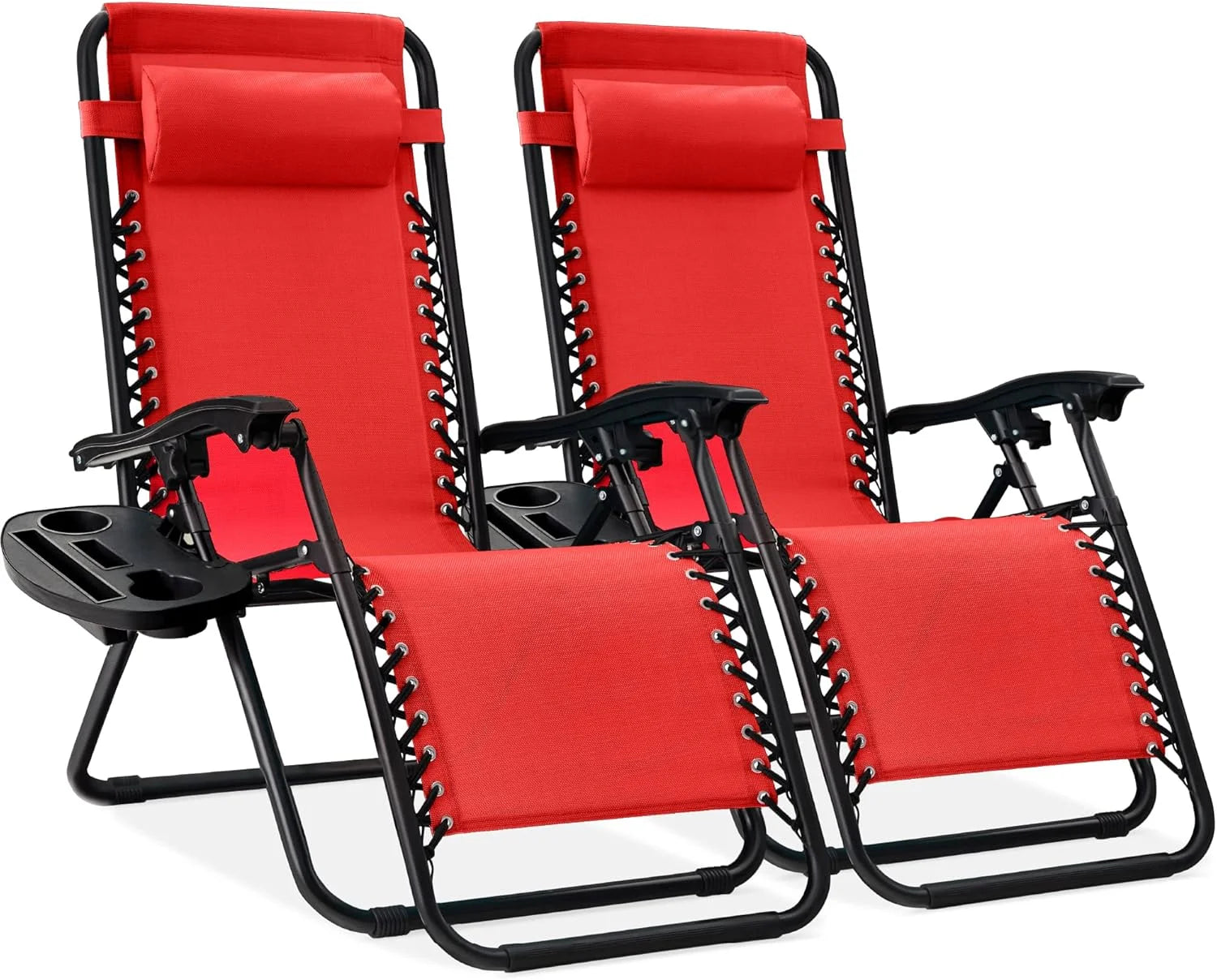 Special Choice Products Set of 2 Adjustable Steel Mesh Zero Gravity Lounge Chair Recliners w/Pillows and Cup Holder Trays - Image 50