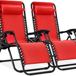 Alternative view of Special Best Choice Products Set of 2 Adjustable Steel Mesh Zero Gravity Lounge Chair Recliners w/Pillows and Cup Holder Trays