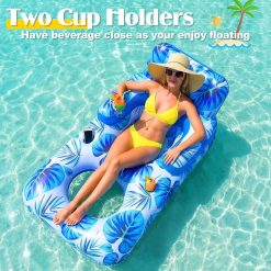 Alternative view of Special Pool Floats Adult, 65 Thicken PVC Inflatable Pool Float Lounger Rafts with Cup & Phone Holder & Headrest