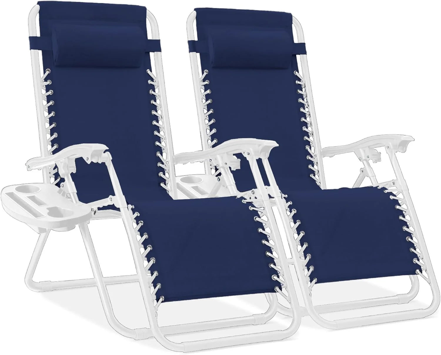 Special Choice Products Set of 2 Adjustable Steel Mesh Zero Gravity Lounge Chair Recliners w/Pillows and Cup Holder Trays - Image 13
