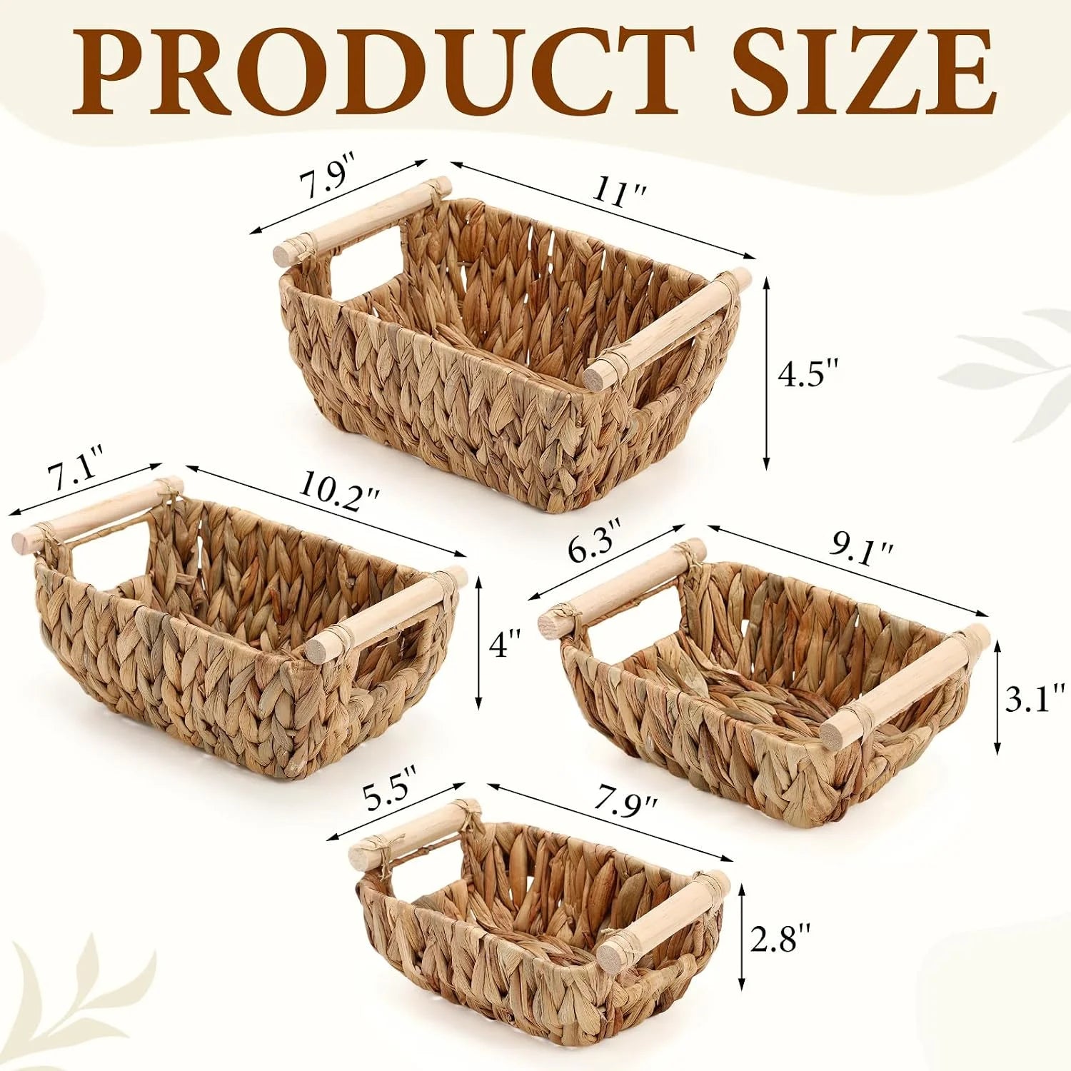 Special Wicker Storage Baskets, Hand Woven Organizing Basket, Water Hyacinth Nesting Shelf Bins with Wooden - Image 2