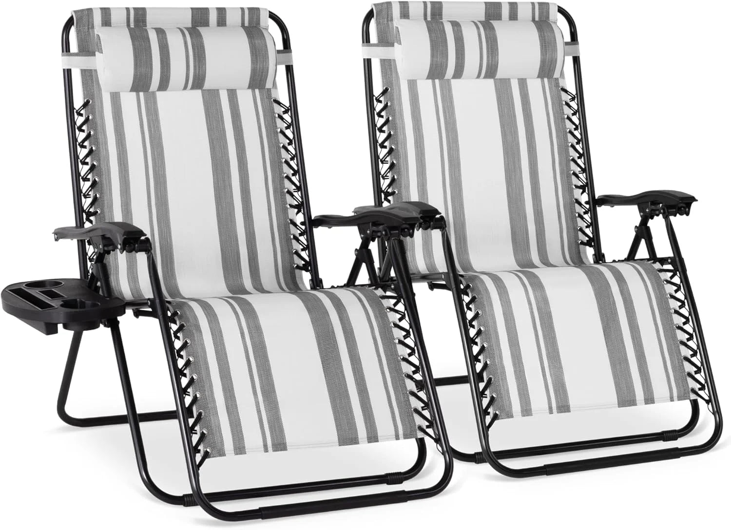 Special Choice Products Set of 2 Adjustable Steel Mesh Zero Gravity Lounge Chair Recliners w/Pillows and Cup Holder Trays - Image 19