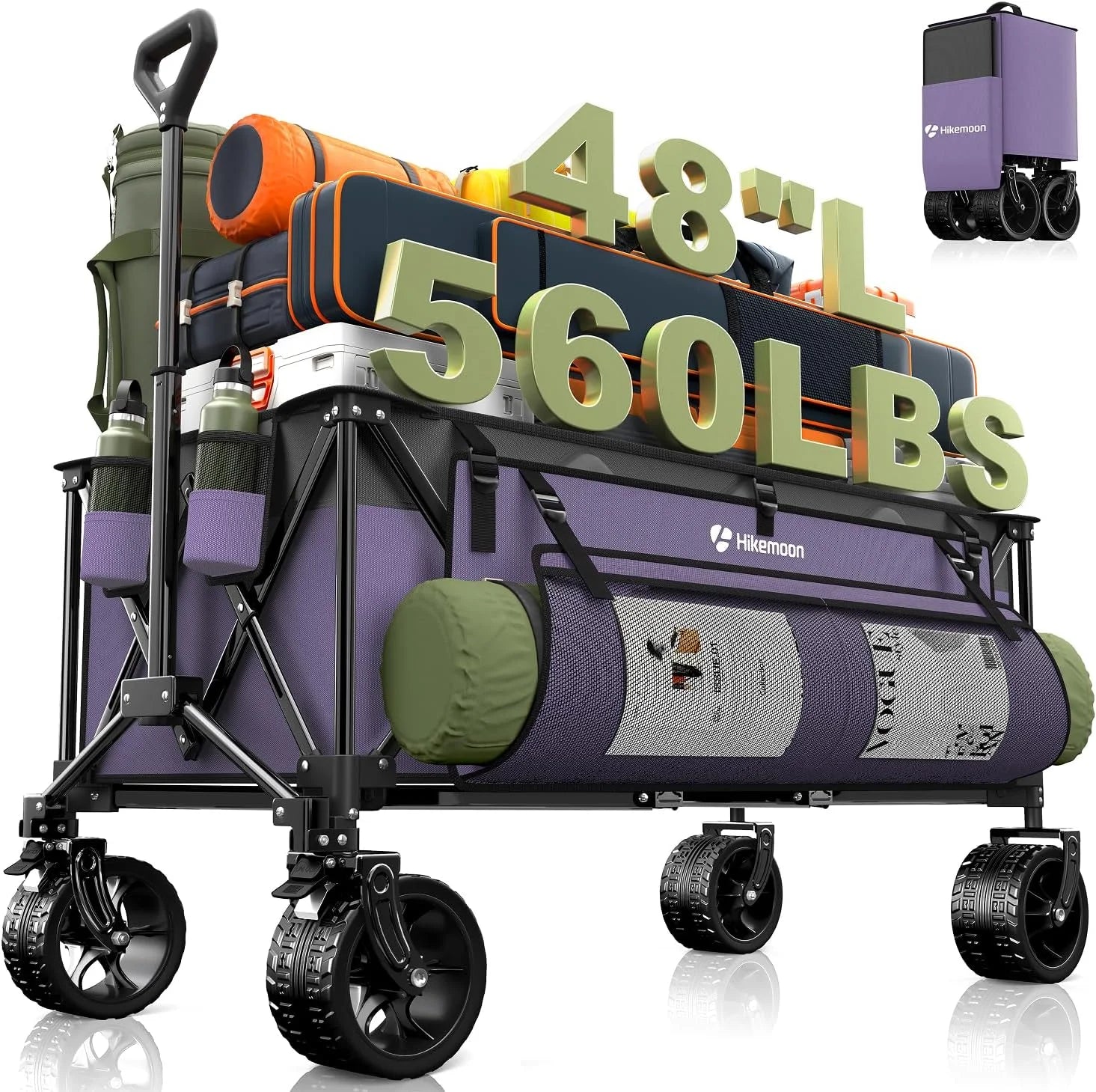 Special HIKEMOON 48" Extra Large Collapsible Wagon with Big Wheels, 300L Black - Image 2