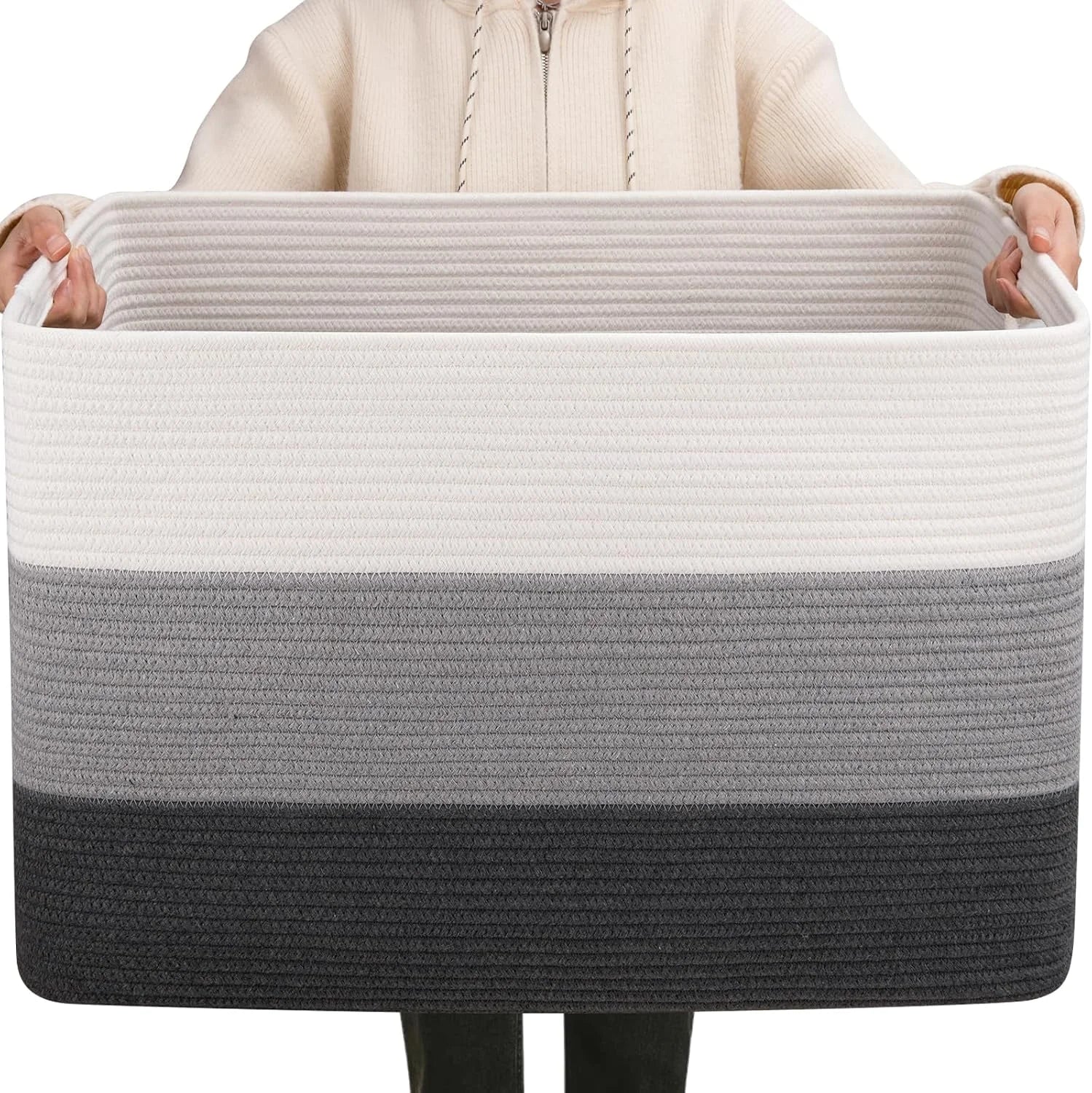 Special Blanket Basket, 25”x16”x16”(108L) Rectangle Woven Storage Baskets, Cotton Rope Basket For Living Room - Image 9