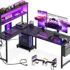 Alternative view of Special L Shaped Desk Gaming Desk with LED Light & Power Outlet, 53 Inch Black Reversible L Shaped Computer Table