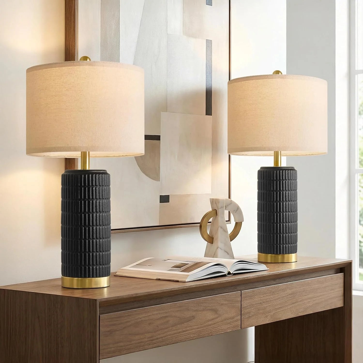 Special PoKat Small Bedside Table Lamps Set of 2 for Bedroom Living Room, 21.5" Modern Ceramic Nightstand Lamps with Gold Base - Image 5