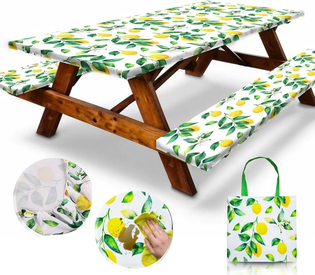 Special Premium Vinyl Fitted Picnic Table Cover with Bench Covers & Bag, Outdoor Waterproof & Windproof Durable Tablecloth with Elastic Edges - Image 9