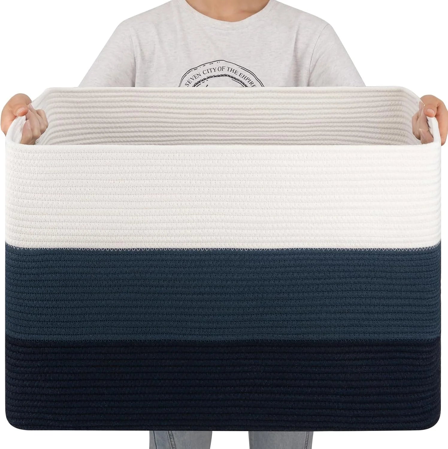 Special Blanket Basket, 25”x16”x16”(108L) Rectangle Woven Storage Baskets, Cotton Rope Basket For Living Room - Image 2