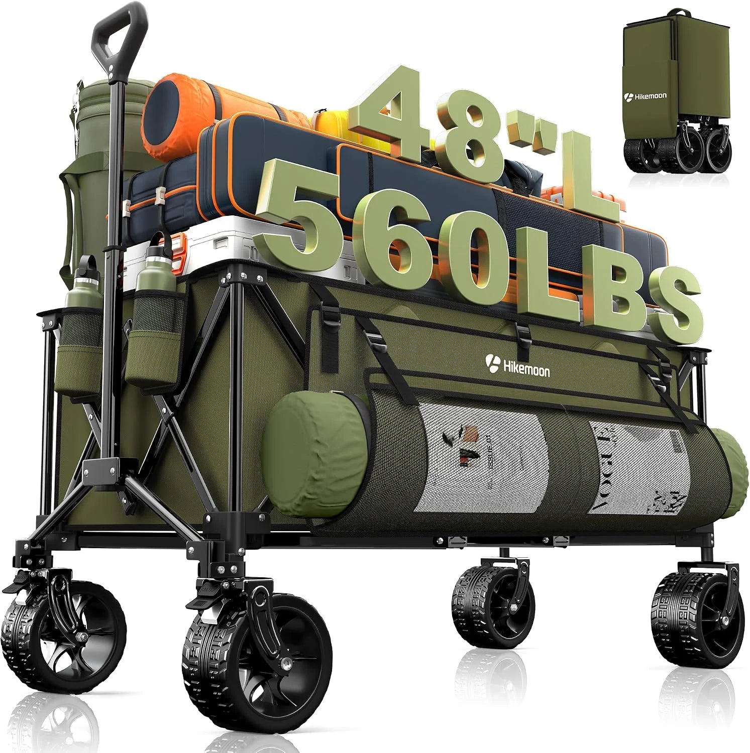 Special HIKEMOON 48" Extra Large Collapsible Wagon with Big Wheels, 300L Black - Image 7