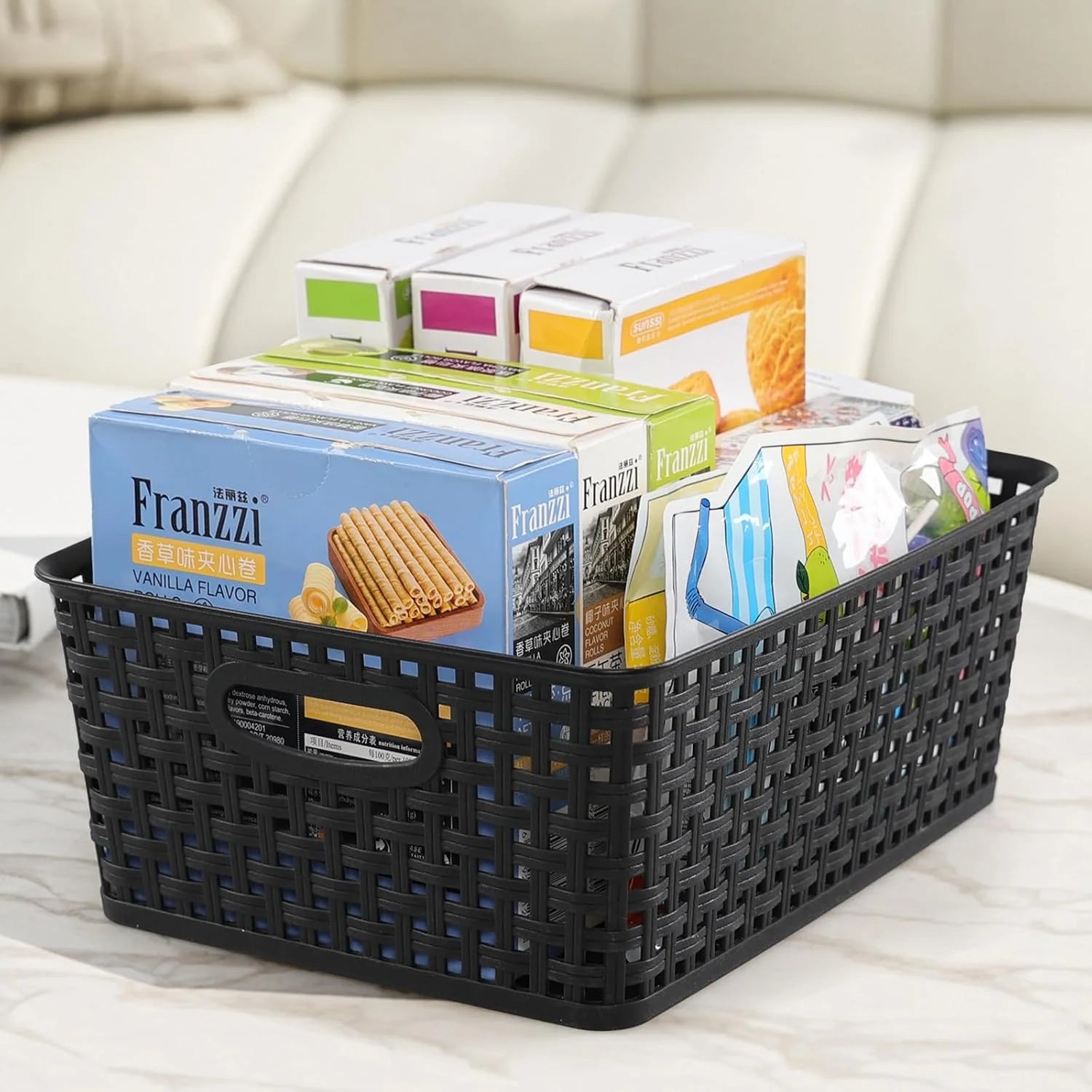 Special Weave Storage Baskets, Plastic Shelf Basket Bins, Black, 4 Packs - Image 4